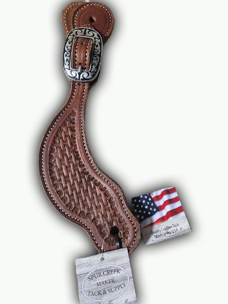 Cowperson Tack Ladies Chocolate Basket Stamped Spur Straps with Patina Turquoise Spots main image 1