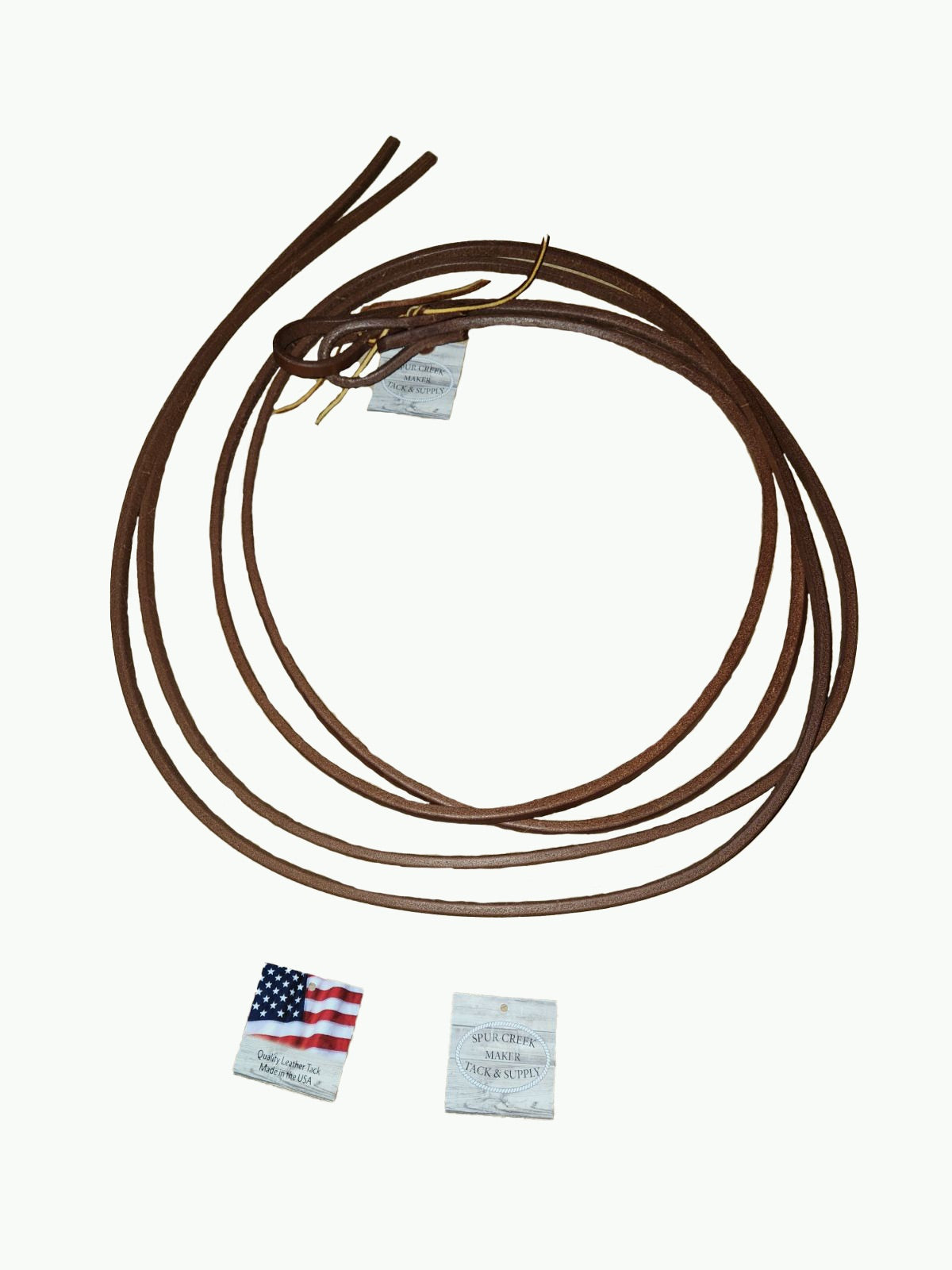 R260-1_Hot Oil Dipped Harness Leather 3-Eighths Inch Spaghetti Reins 8 Foot Long