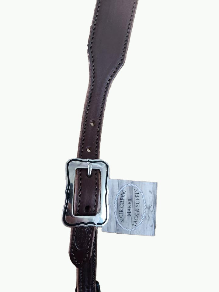 MI278-2_Chocolate Leather Wither Strap With Square Horse Shoe Brand Buckles