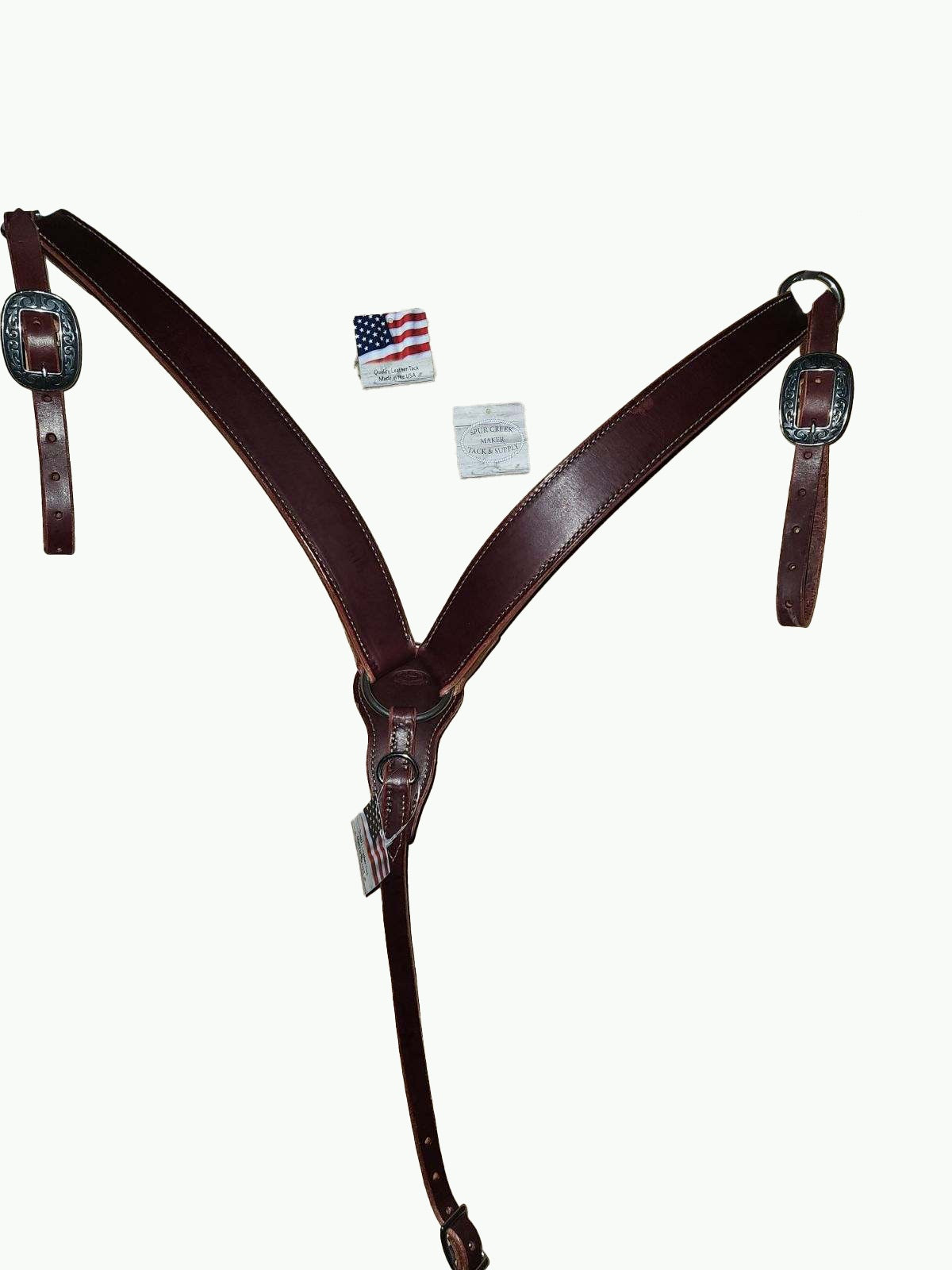 BC237-1_Breast Collar Horse Shoe Brand Buckles on Chestnut Leather