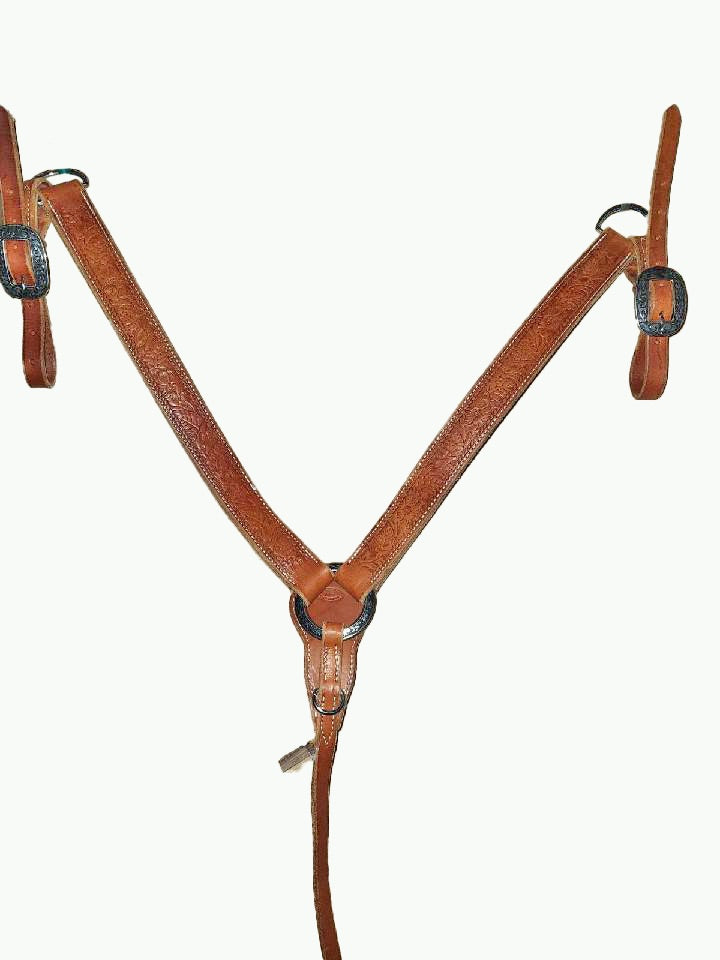 BC237-3_Breast Collar Horse Shoe Brand Buckles on Light Oil Stamp Leather