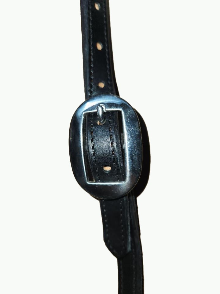 DB067_Double Buckle One Ear Headstalls Black Leather Stainless Steel Cart Buckle