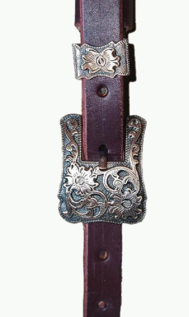 BC222-1_Breast Collar Cheyenne Copper Plated Square Buckle With Keeper on Plain Chestnut Leather