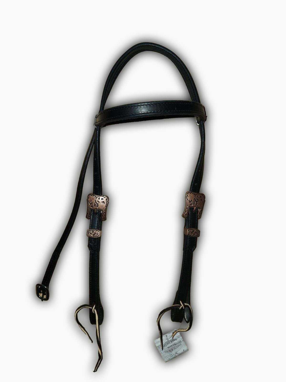 BB003-4_Brow Band Headstall Black Leather Cheyenne Copper Accent Square Buckle with Keeper