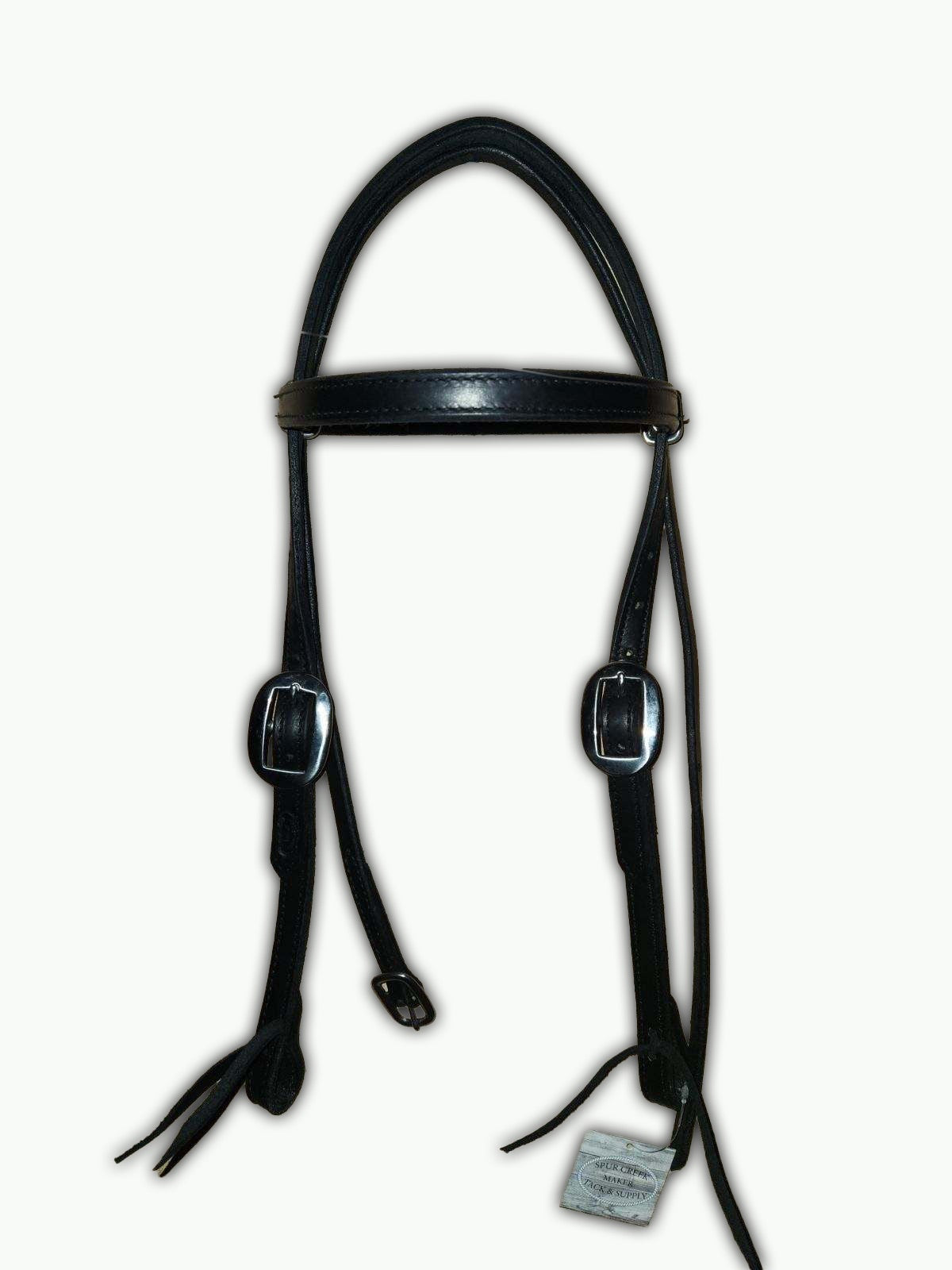 BB018_Brow Band Headstall Black Leather Stainless Steel Cart Buckle