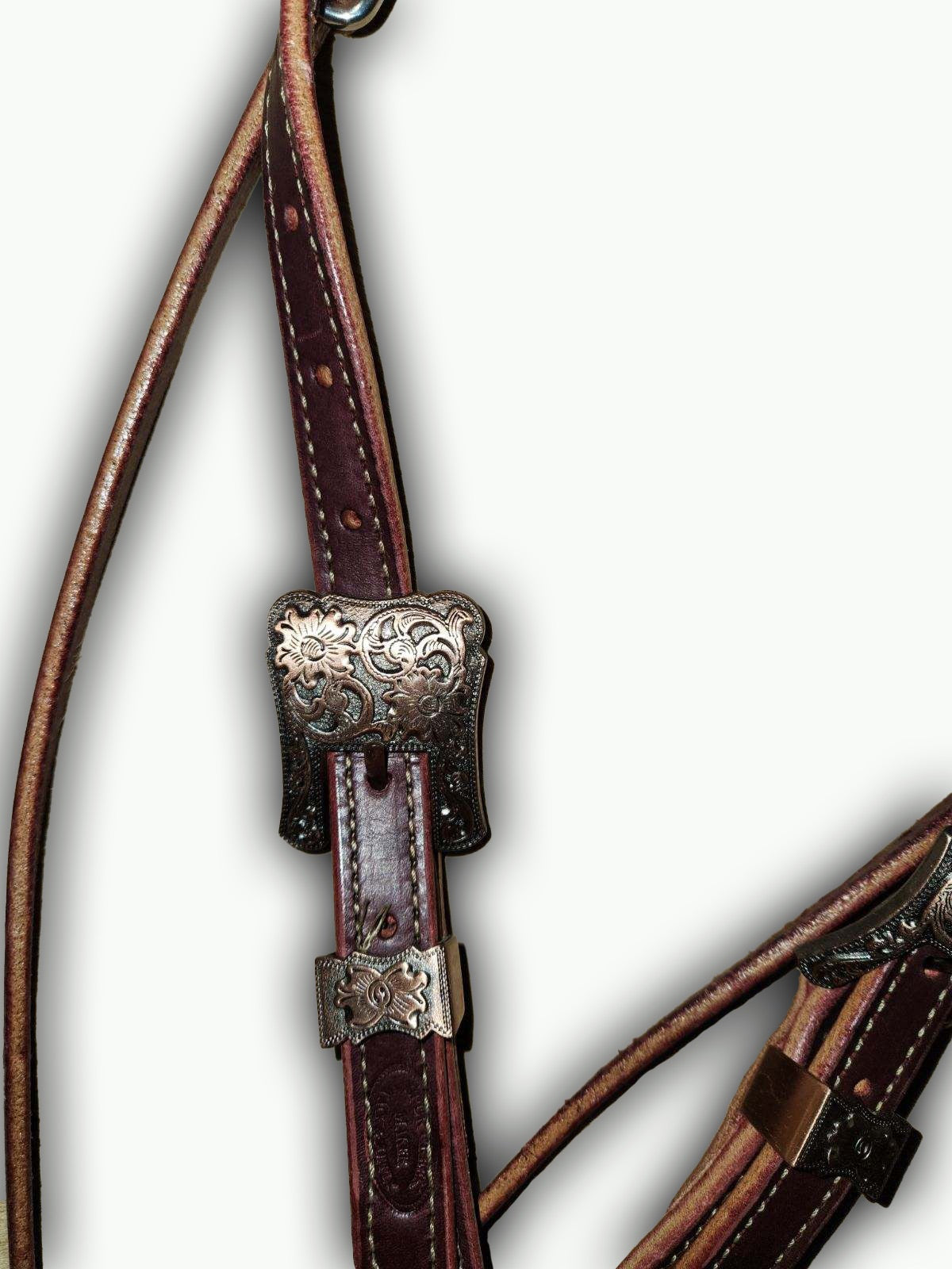 BB003-2_Brow Band Headstall Chestnut Leather Cheyenne Copper Accented Square Buckle with Keeper