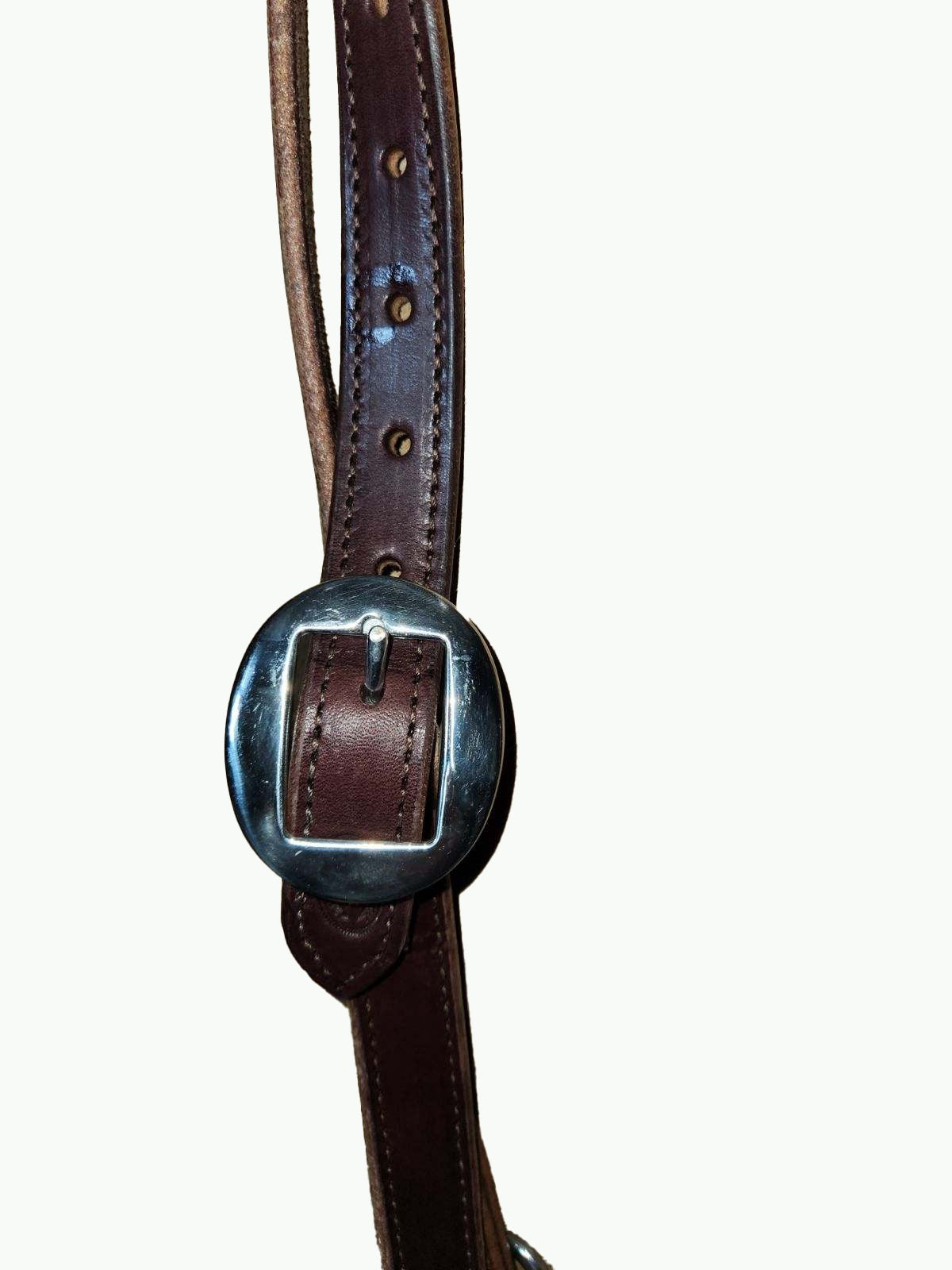 WH201-2_Draft Headstall Draft Size Chocolate Leather 1 Inch Wide Leather With Stainless Steel Cart Buckle Stainless Steel Quick Change Snaps