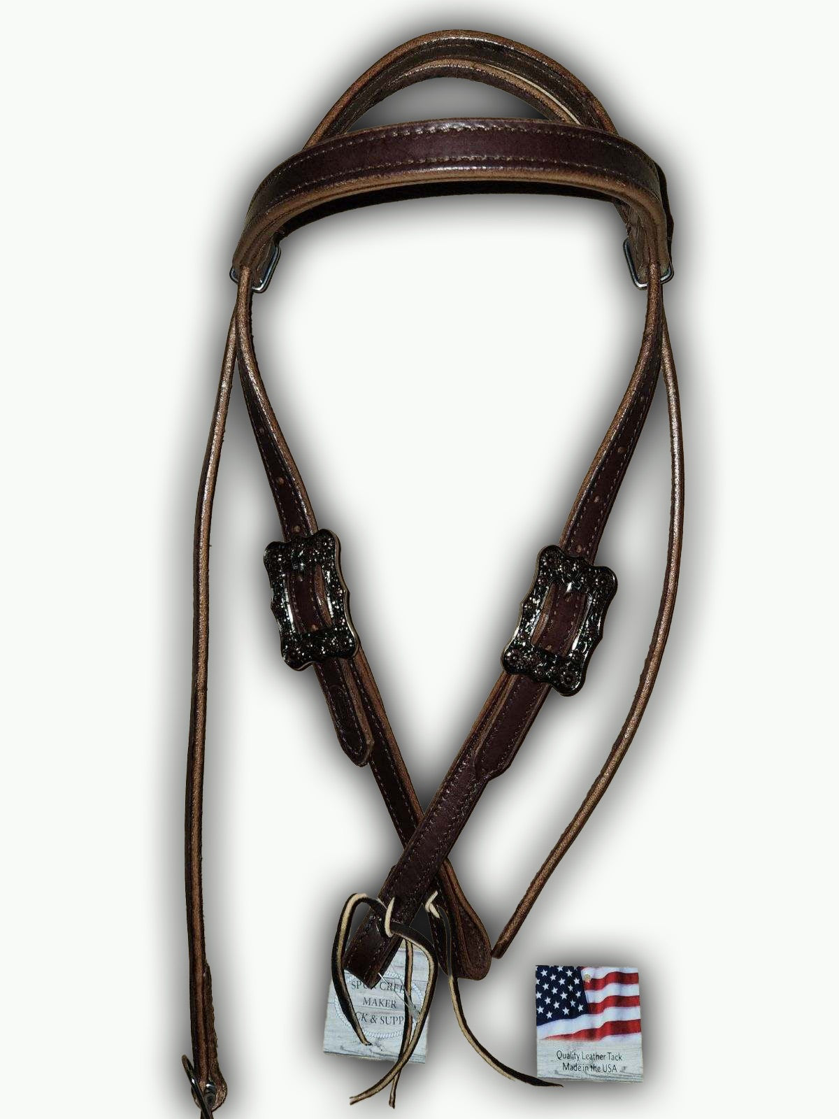 BB_Brow Band Headstall Chocolate Leather Frontier Buckle with Floral Copper Accents