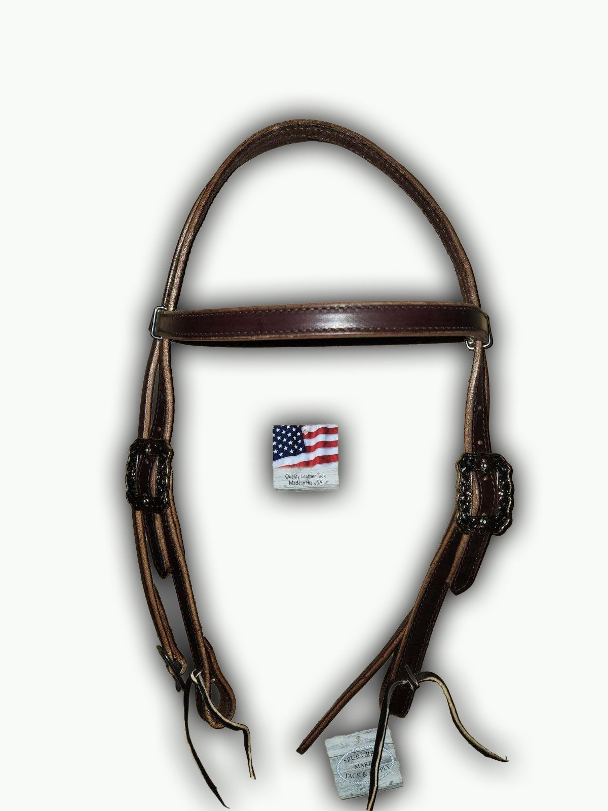 BB012-2_Brow Band Headstall Chocolate Leather Western Rose Buckle with Gold Rope Edge with Copper Accents