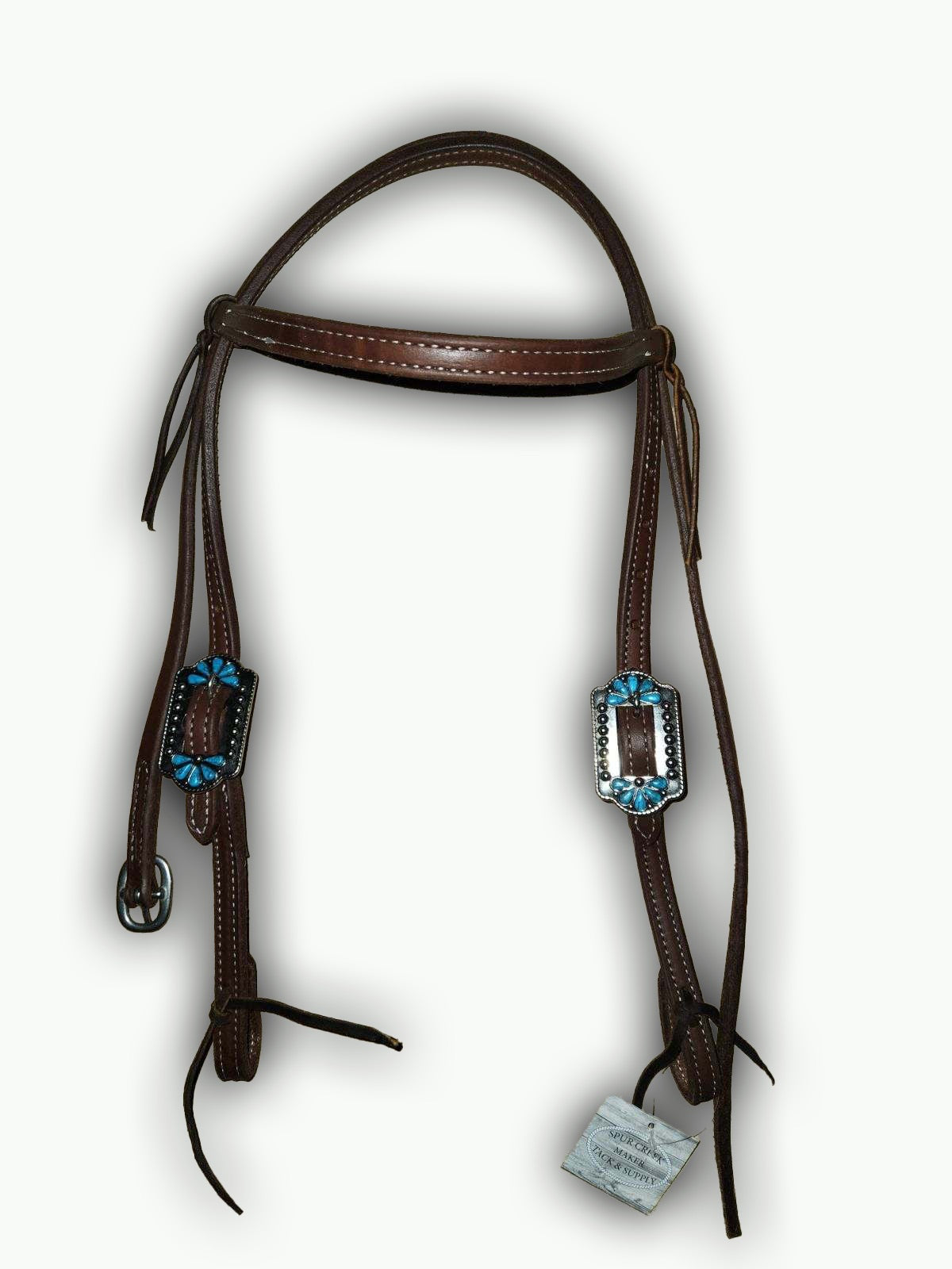 BB016_Brow Band Headstall Harness Dipped Leather with Turquoise Burst Buckle