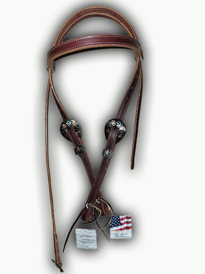 BB002-1_Brow Band Headstall Prairie Floral Buckles with Keepers and Copper Accent