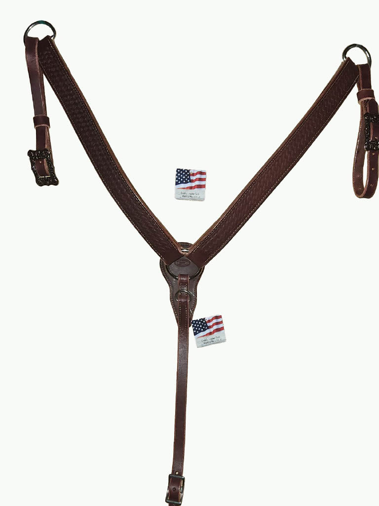 BC224-2_Breast Collar Frontier Buckle With Floral Copper Accents on Basket Stamp Chestnut Leather