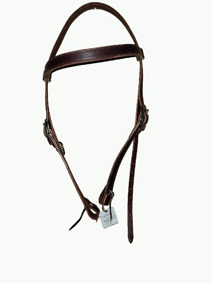 WH200-1_Draft Headstalls Draft Size Chestnut 1 Inch Wide Leather With Horse Shoe Brand Buckles