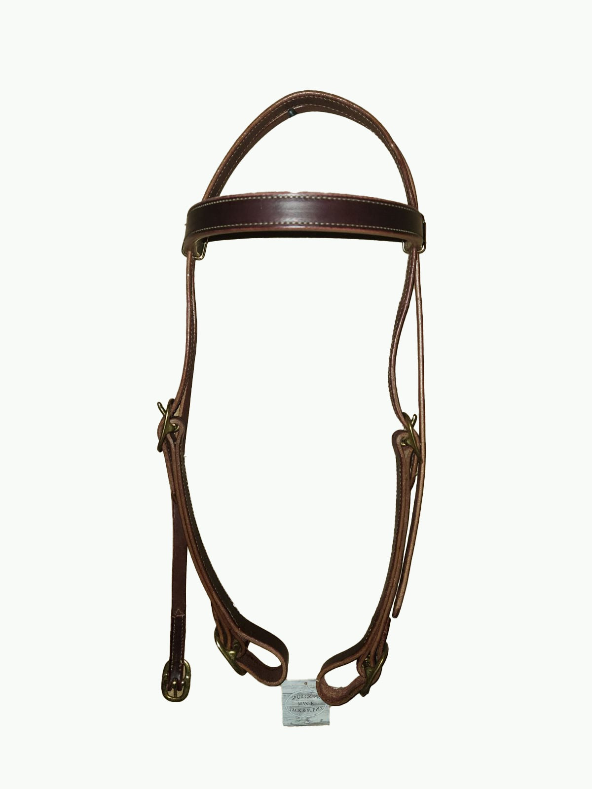 WH204-1_Draft Headstall Draft Size 1 Inch Wide Chestnut Leather With Brass Cart Buckle and Brass Quick Change Buckle