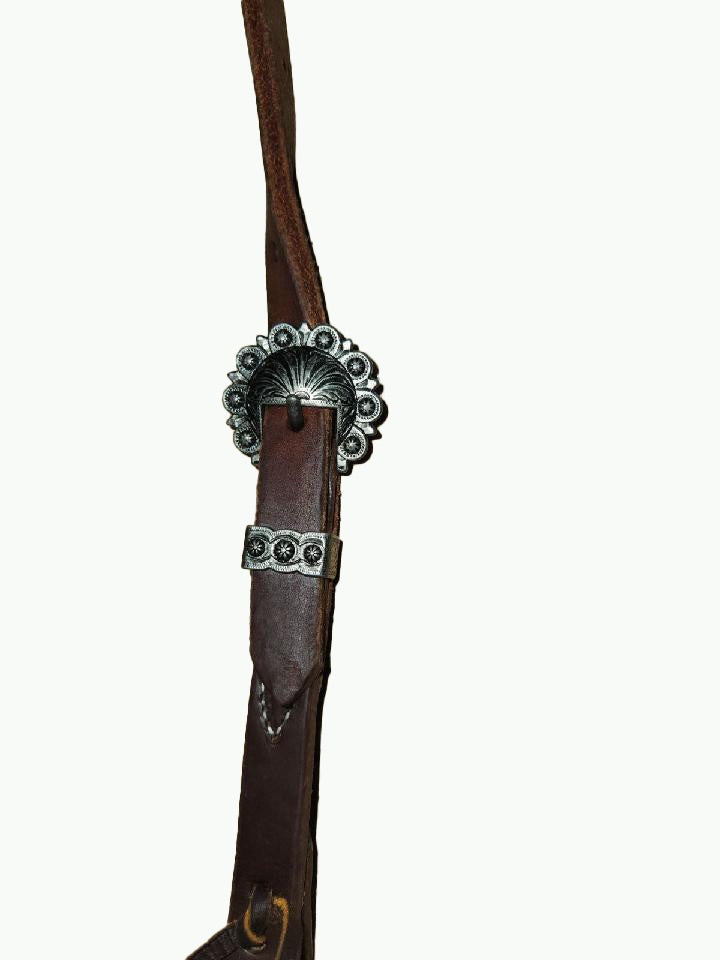 DB064_Double Buckle One Ear Headstalls Dipped Harness Leather Antique Buckle with Keeper