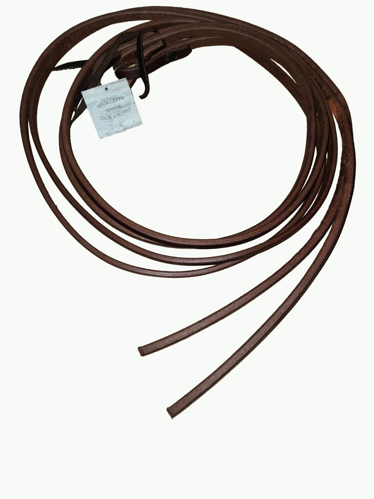 R261-1_Hot Oil Dipped Harness Leather Half-Inch Weighted Ends Reins 8 Foot Long