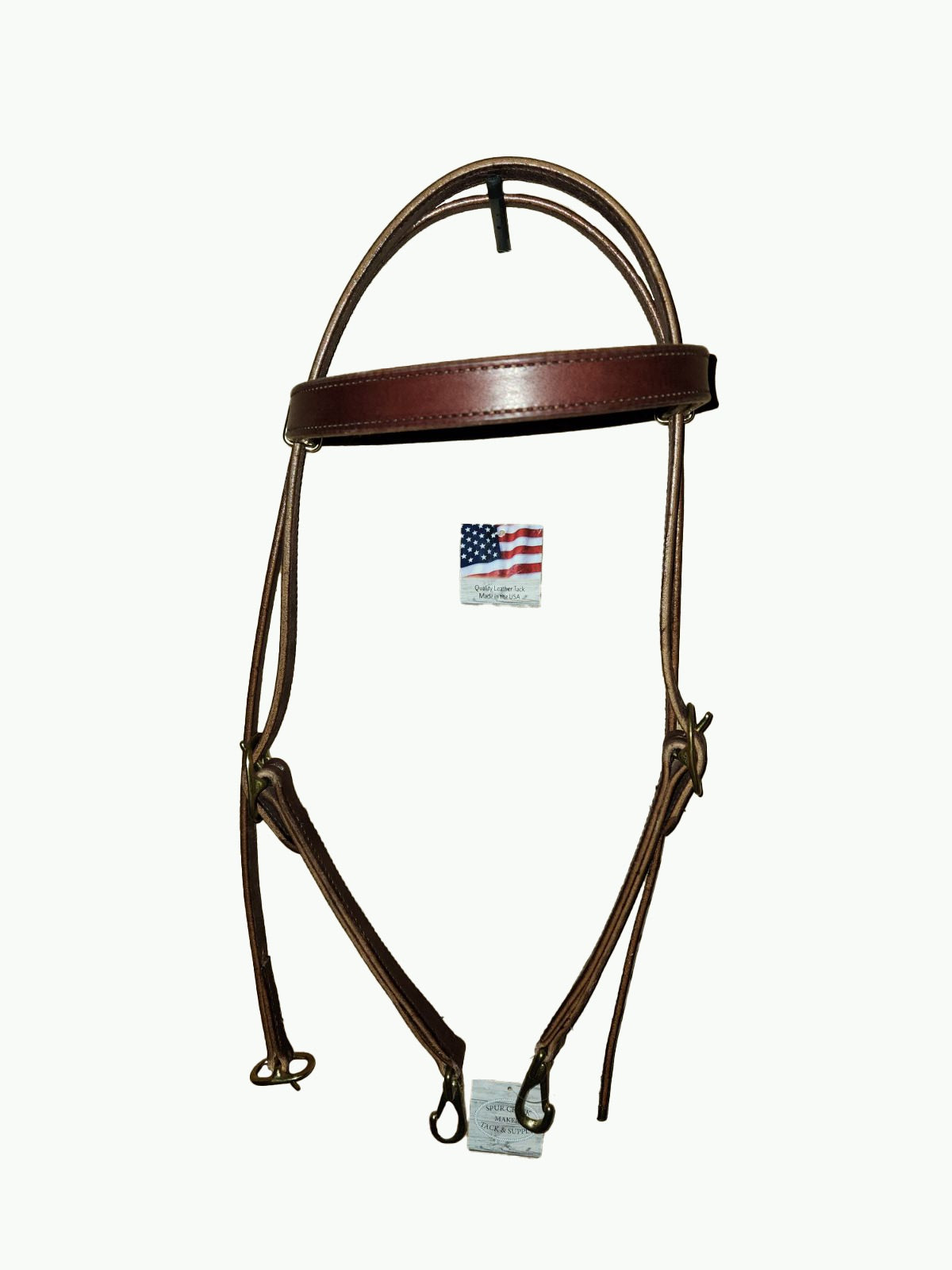 WH202-2_Draft Headstall Draft Size Chocolate 1 Inch Wide Leather With Brass Cart Buckle and Brass Quick Change Snaps