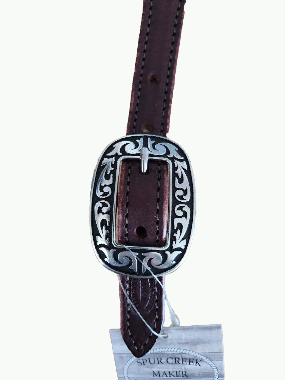 MI277-1_Chestnut Leather Wither Strap With Horse Shoe Brand Fancy Buckles