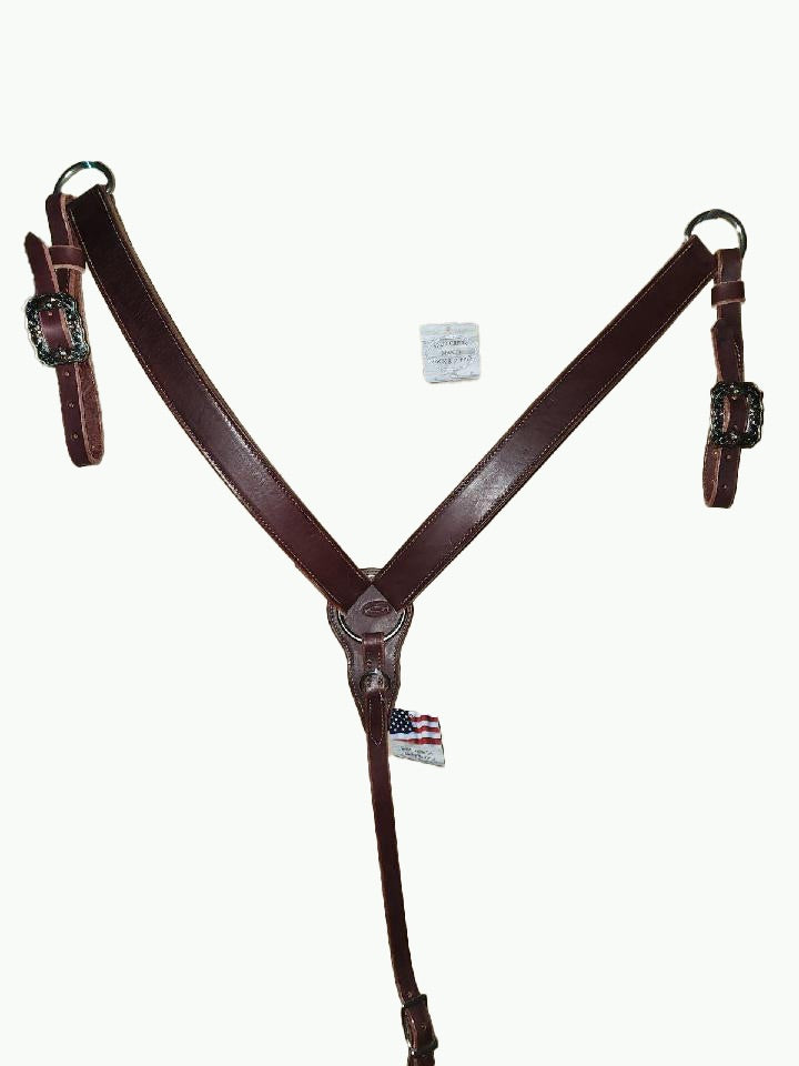 BC231-1_Breast Collar Western Rose Buckle With Gold Rope Edge and Copper Color Accents on Plain Chestnut Leather