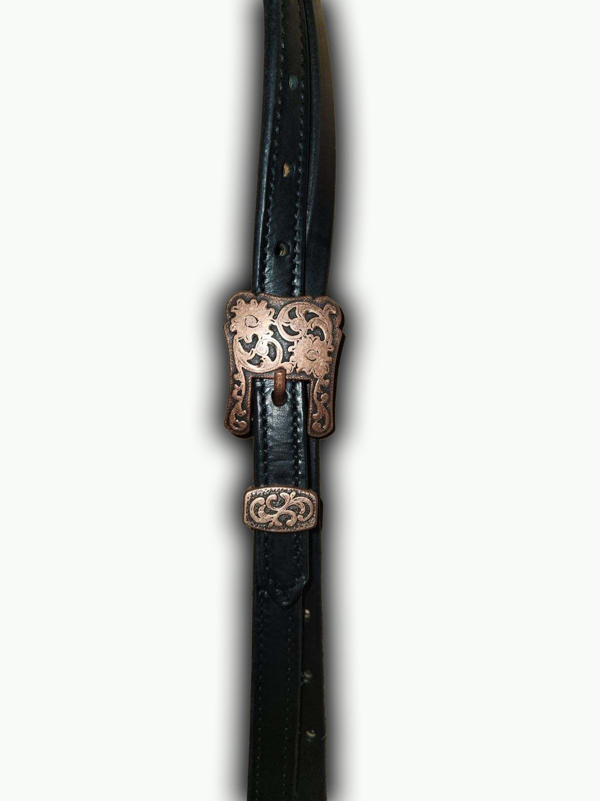 BB003-4_Brow Band Headstall Black Leather Cheyenne Copper Accent Square Buckle with Keeper