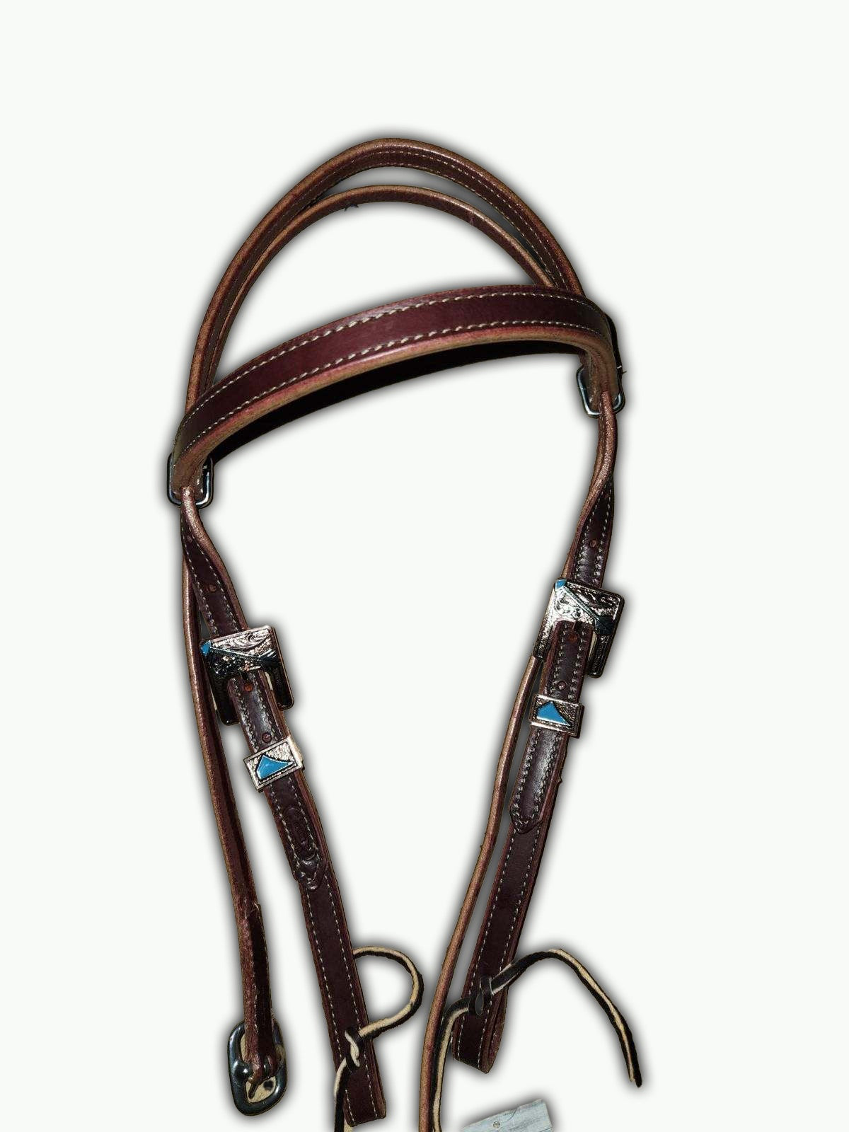 BB008-1_Brow Band Headstall Chestnut Leather Cherokee Copper Color Arrow Buckle with Keeper with Turquoise Color Accents