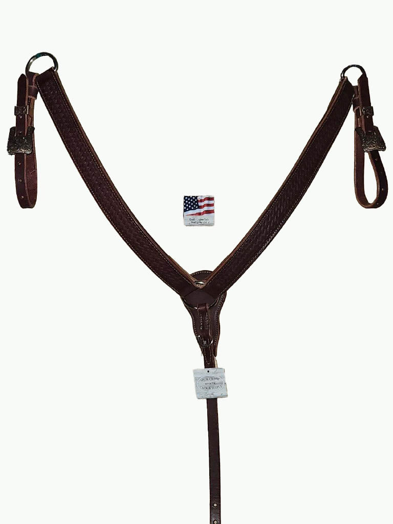 BC222-2_Breast Collar Cheyenne Copper Plated Square Buckle With Keeper on Basket Stamp Chestnut Leather