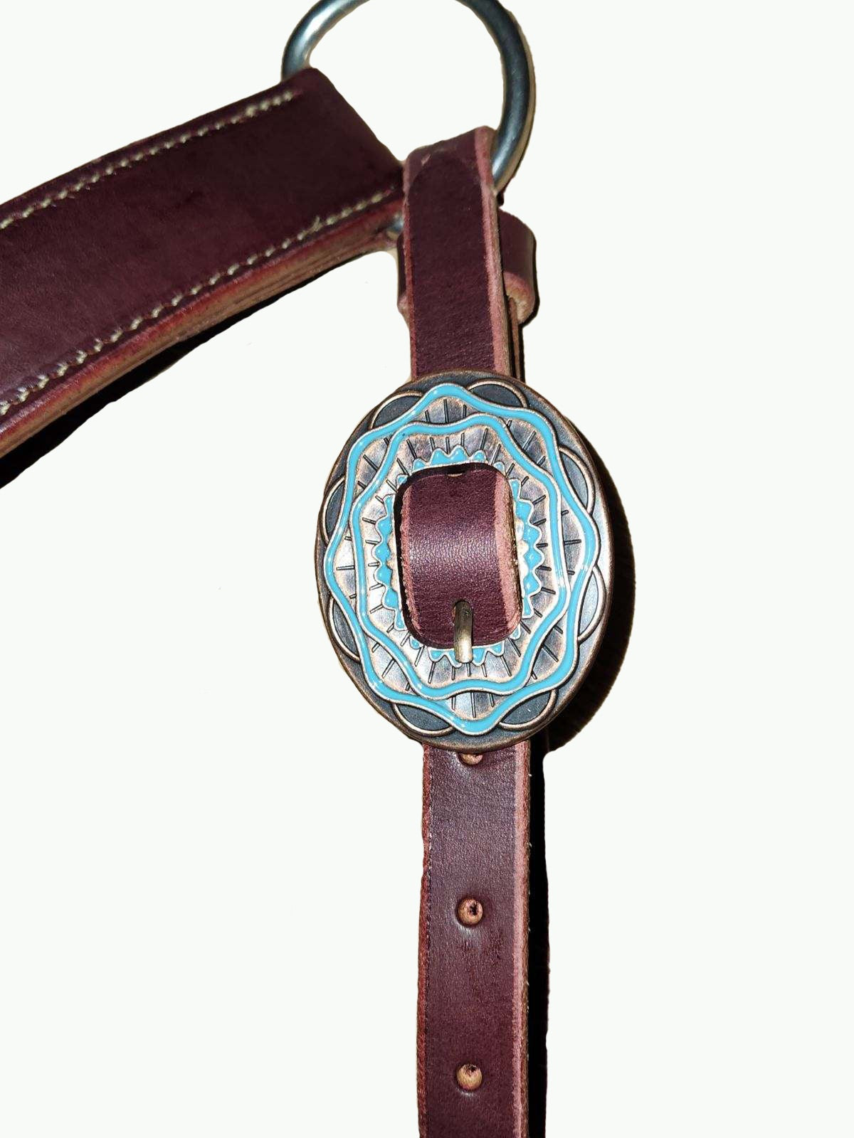 BC232-1_Breast Collar Aztec Buckle Oval Copper Plated With Turquoise Color Inlay