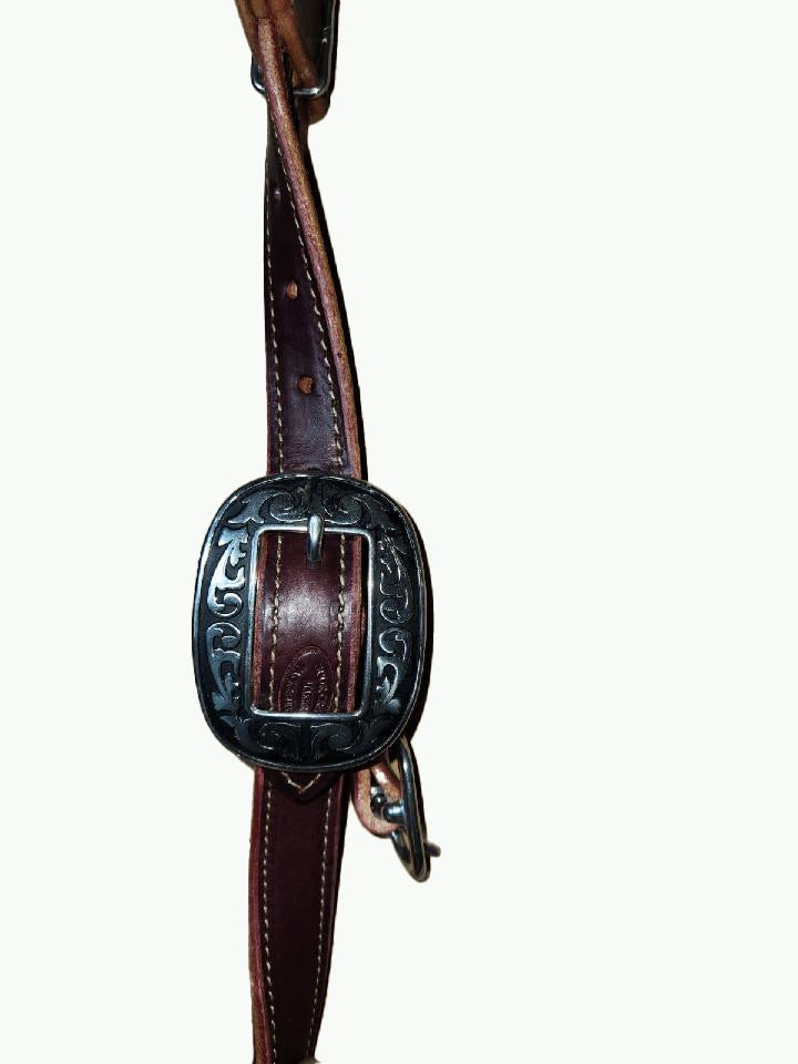 WH200-1_Draft Headstalls Draft Size Chestnut 1 Inch Wide Leather With Horse Shoe Brand Buckles