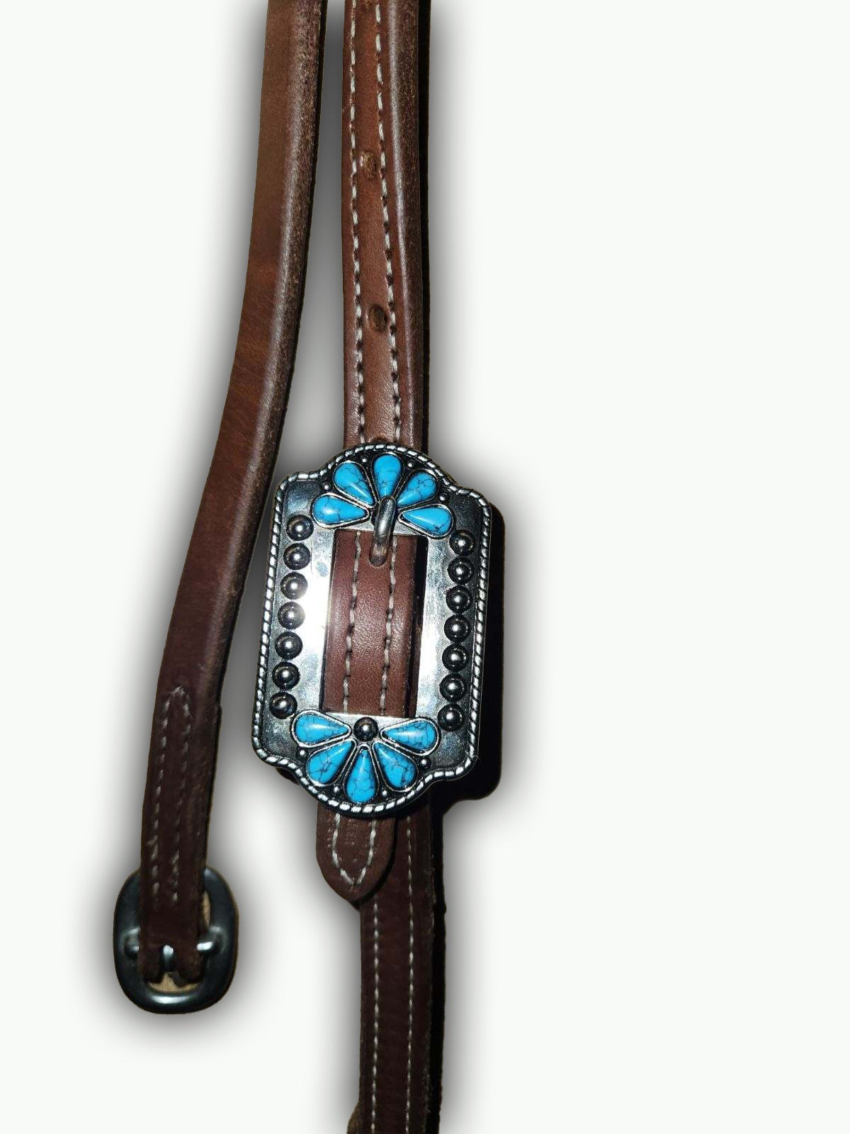 BB016_Brow Band Headstall Harness Dipped Leather with Turquoise Burst Buckle