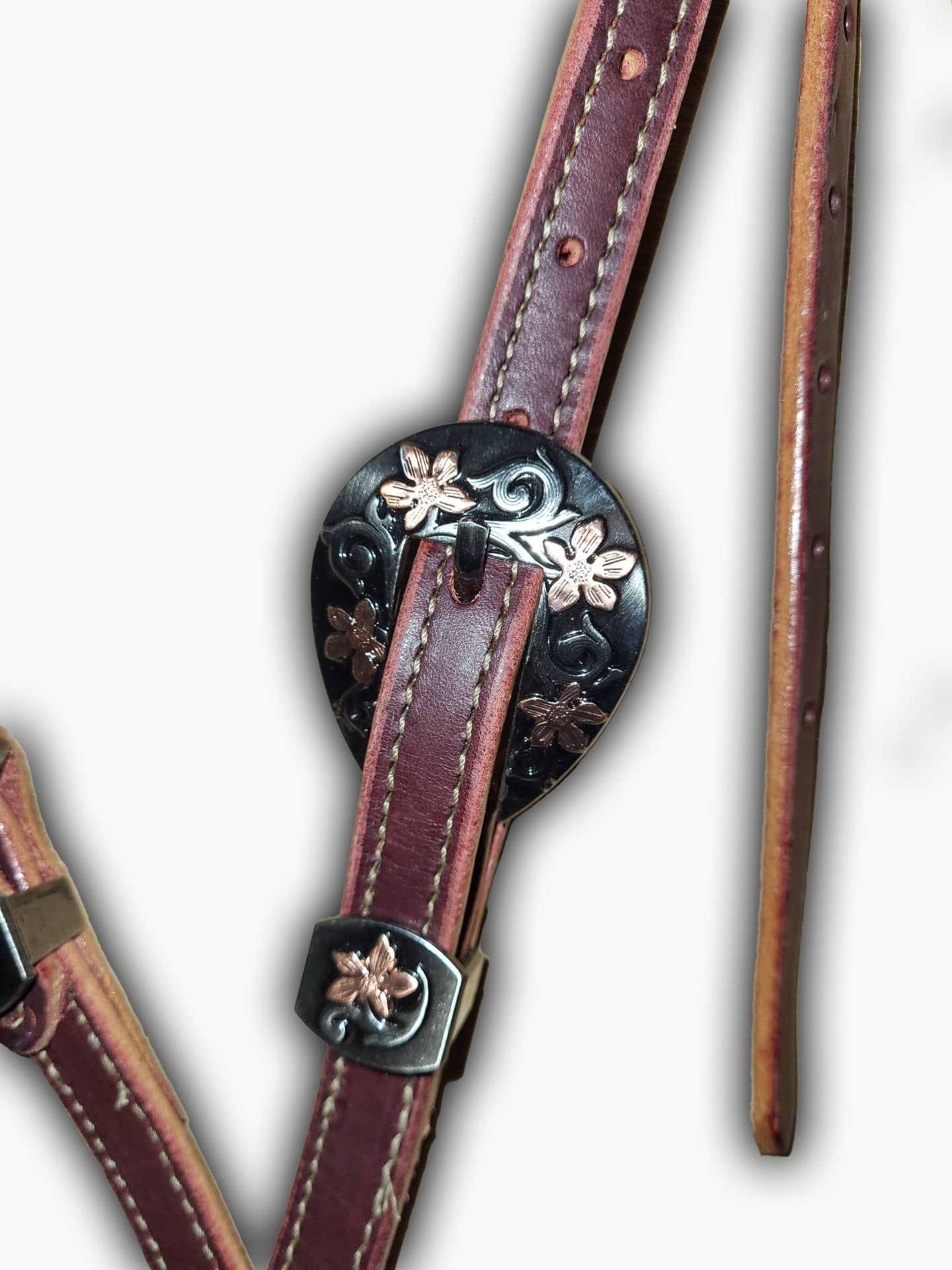 BB002-1_Brow Band Headstall Prairie Floral Buckles with Keepers and Copper Accent