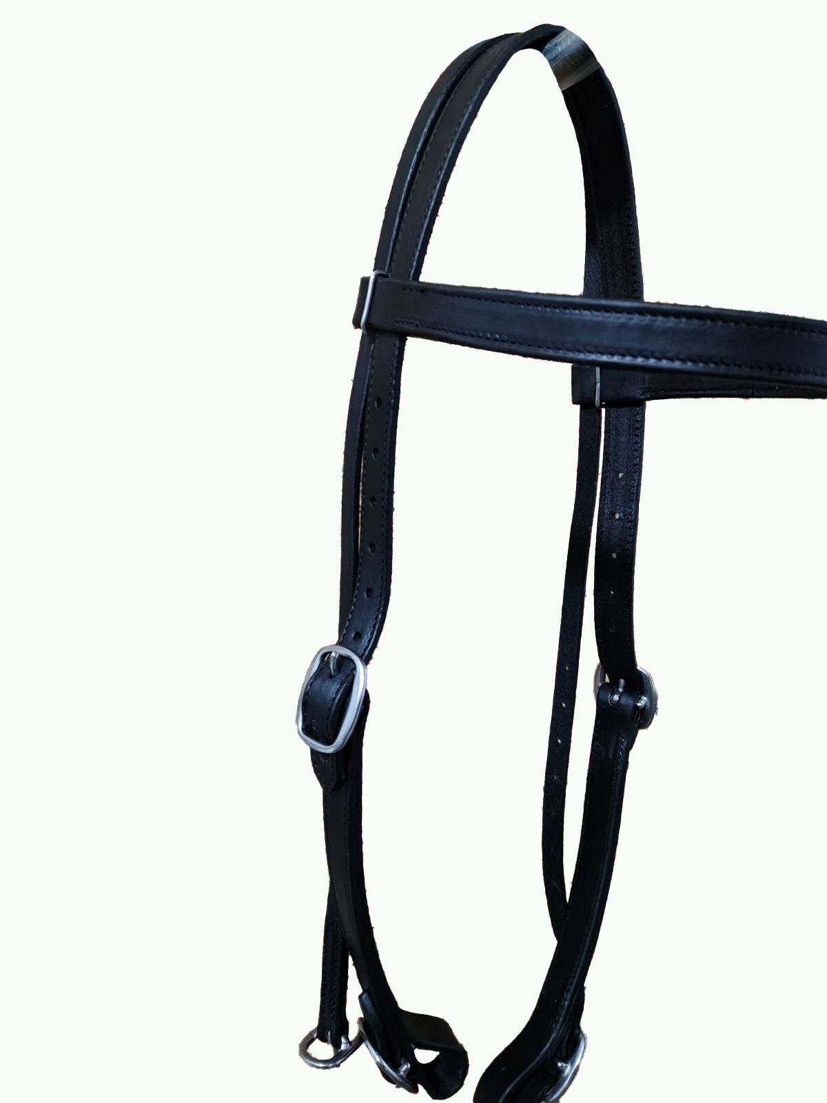 WH203-3_Draft Headstall Draft Size Black 1 Inch Leather With Stainless Steel Cart Buckle and Stainless Steel Quick Change Buckle