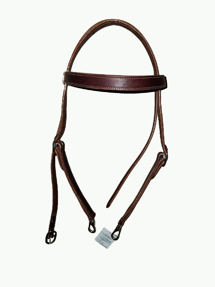 WH201-1_Draft Headstall Draft Size Chestnut Leather 1 Inch Wide Leather With Stainless Steel Cart Buckle and Stainless Quick Change Snap