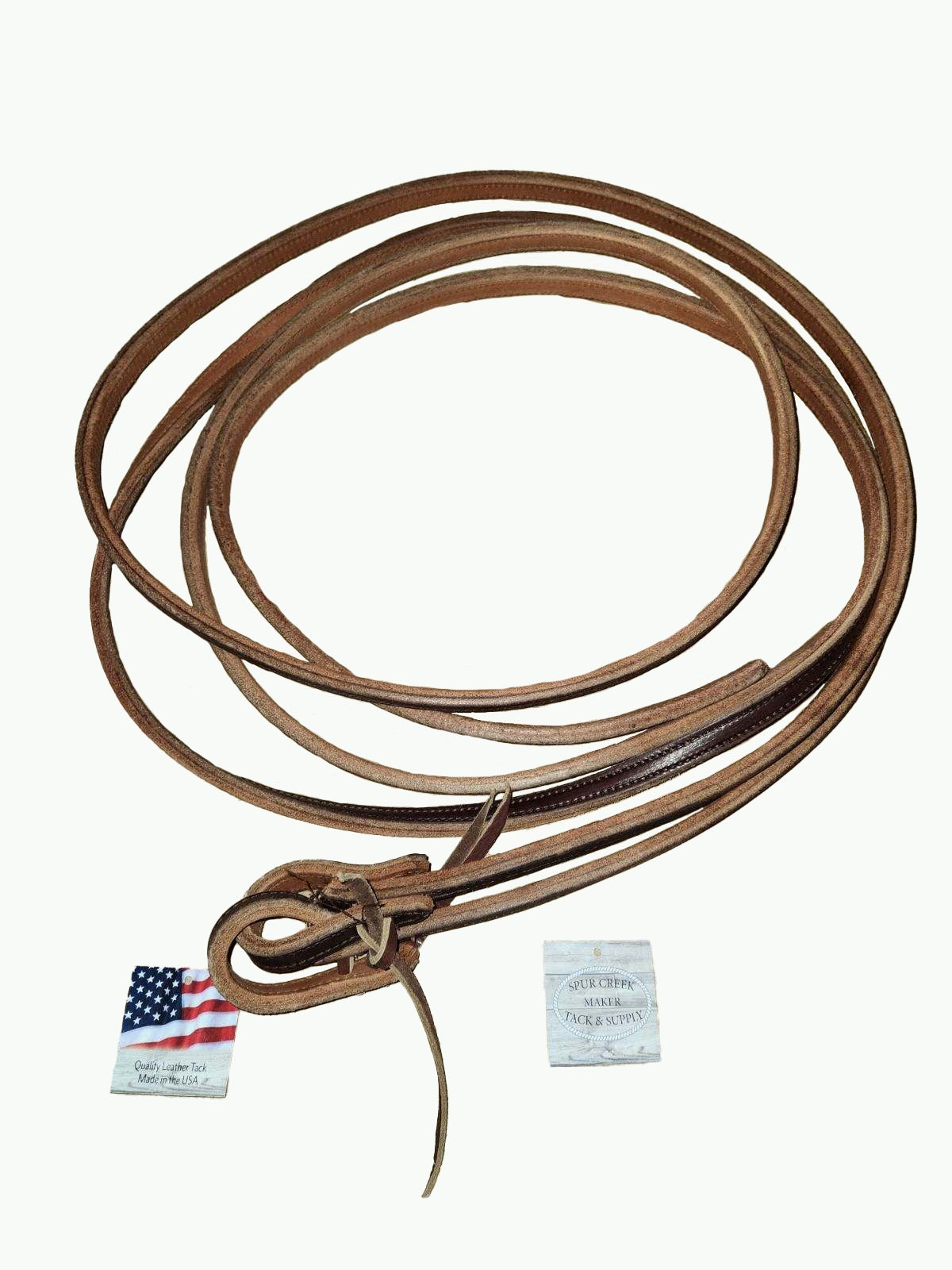 R262-1_Natural Leather Double Stitched Harness Leather Reins 5-Eighths Inch Wide 8 Foot Long