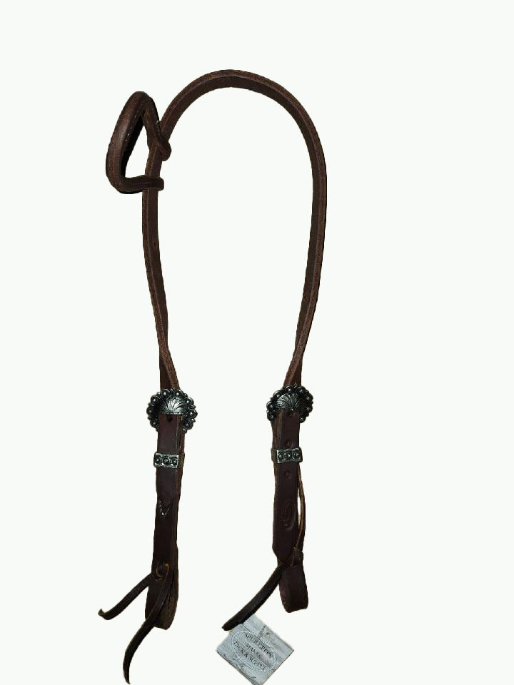 DB064_Double Buckle One Ear Headstalls Dipped Harness Leather Antique Buckle with Keeper