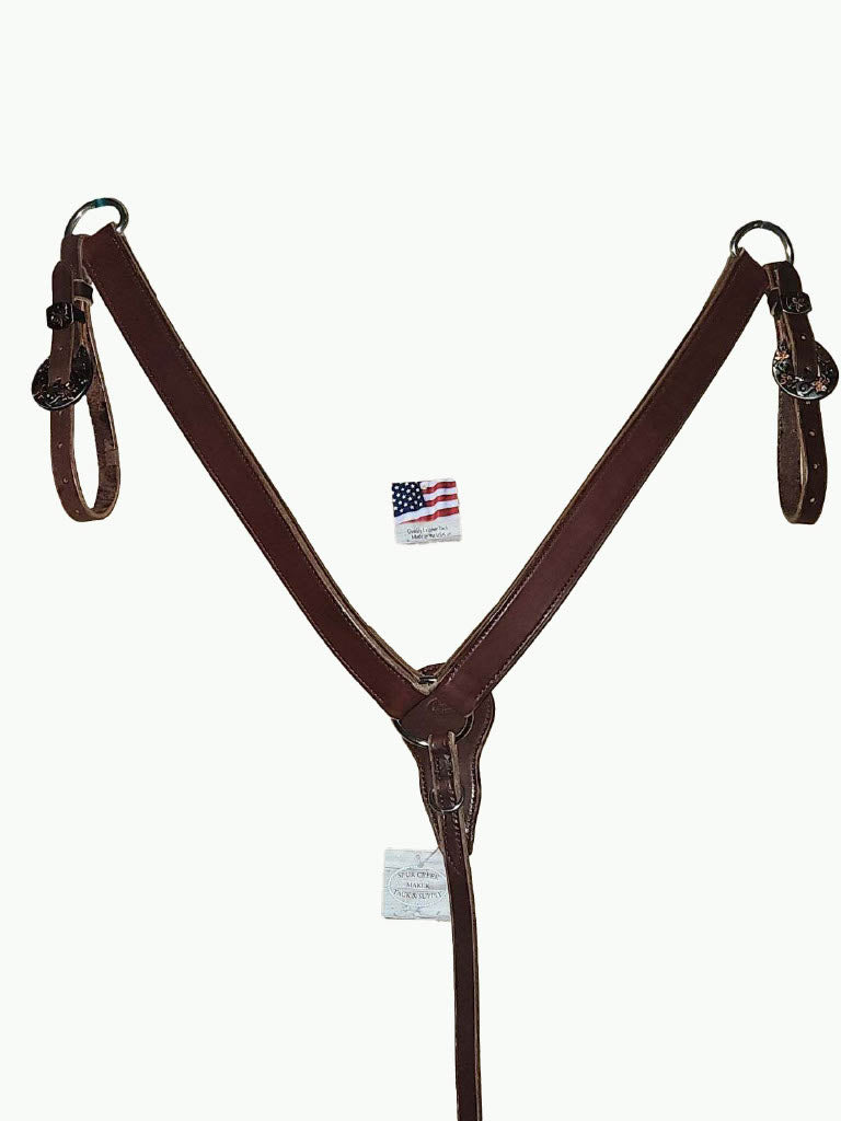 BC221-3_Breast Collar Prairie Floral Buckle With Keeper With Copper Accents on Plain Chocolate Leather