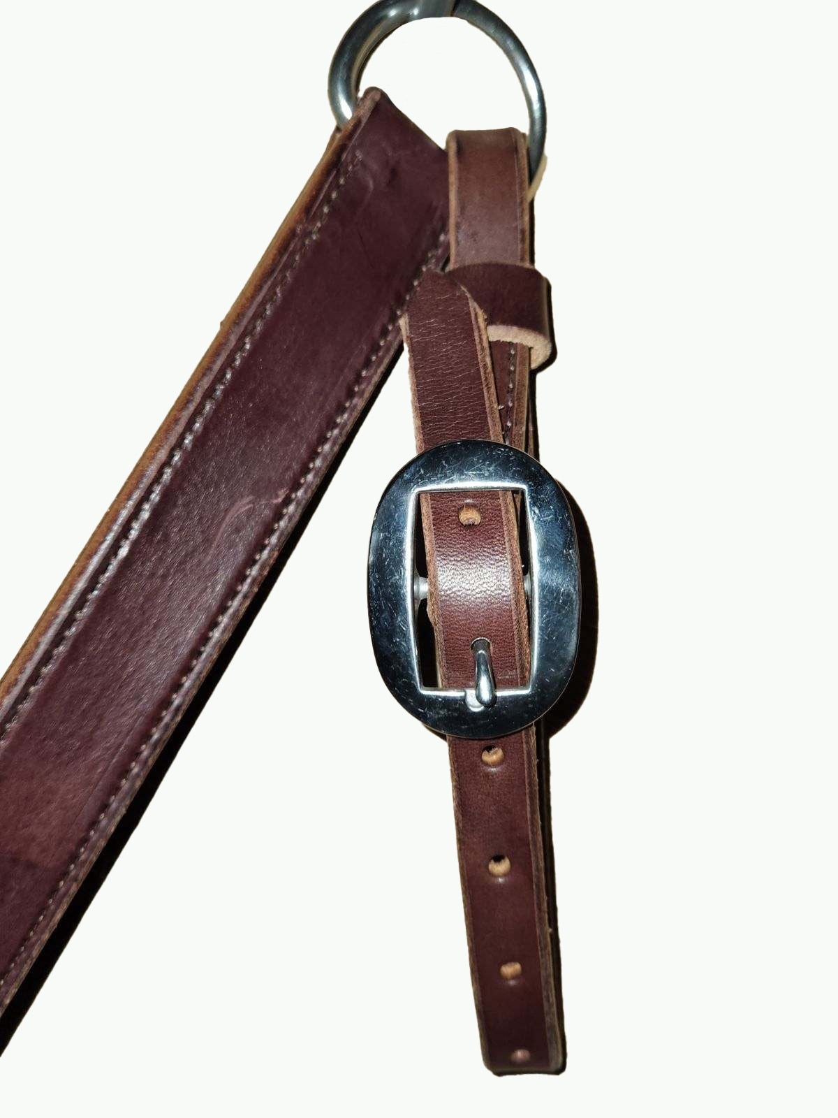 BC236-2_Breast Collar Stainless Steel Cart Buckle on Chocolate Leather