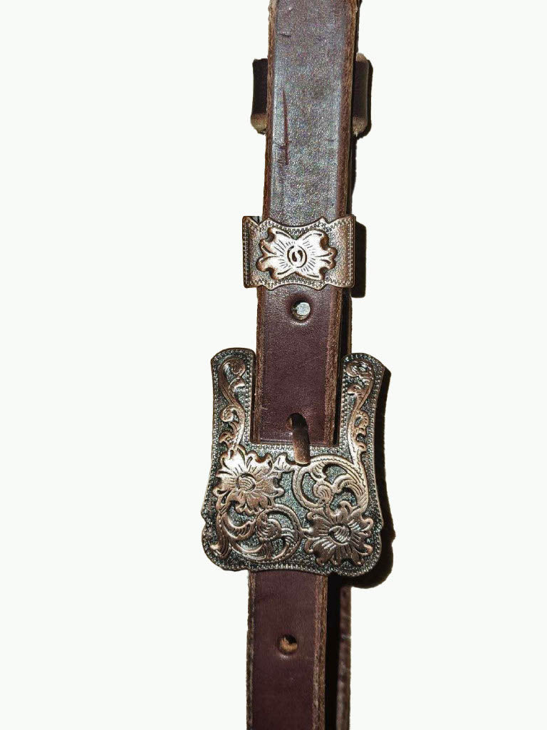 BC222-3_Breast Collar Cheyenne Copper Plated Square Buckle With Keeper on Plain Chocolate Leather