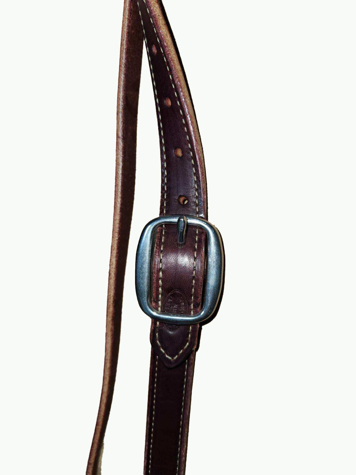 WH203-1_Draft Headstall Draft Size 1 Inch Wide Chestnut Leather With Stainless Steel Cart Buckle and Stainless Steel Quick Change Buckle