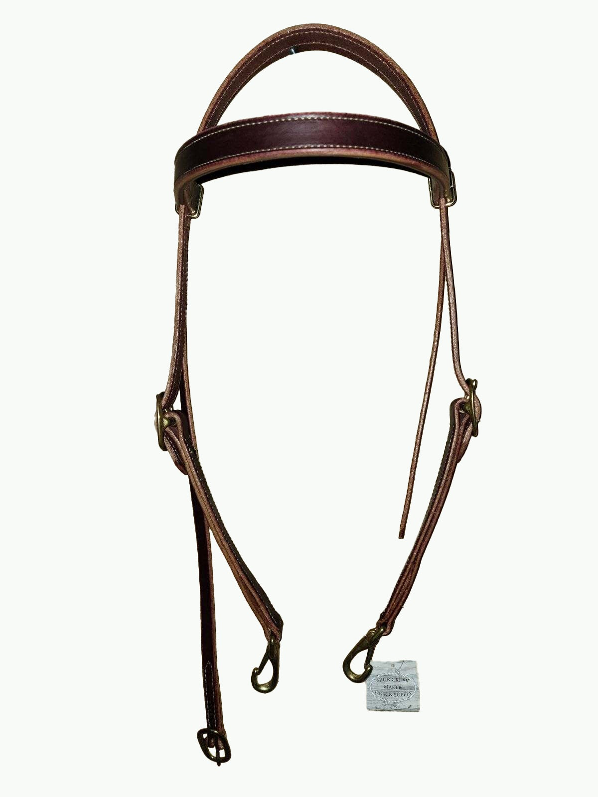 WH202-1_Draft Headstall Draft Size Chestnut 1 Inch Wide Leather With Brass Cart Buckle and Brass Quick Change Snaps