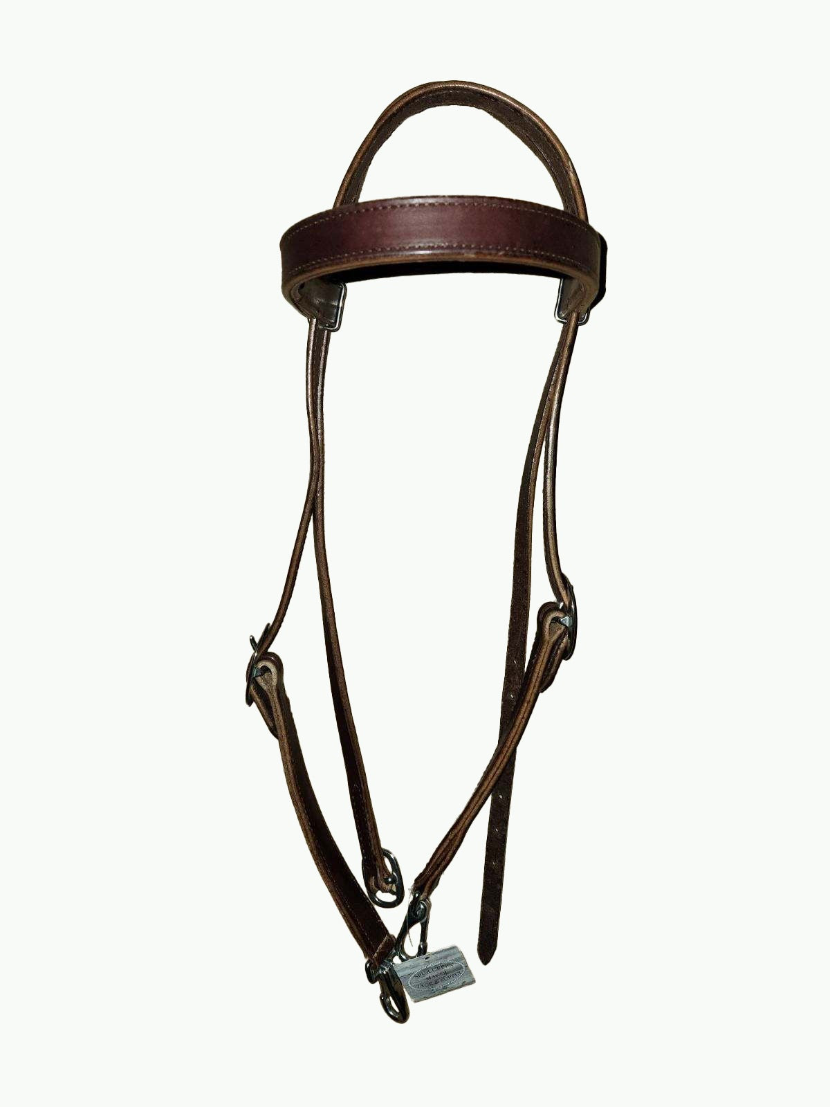 WH201-2_Draft Headstall Draft Size Chocolate Leather 1 Inch Wide Leather With Stainless Steel Cart Buckle Stainless Steel Quick Change Snaps