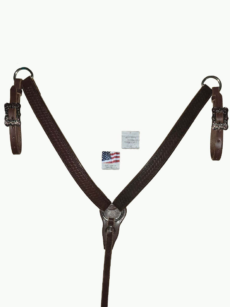 BC224-4_Breast Collar Frontier Buckle With Floral Copper Accents on Basket Stamp Chocolate Leather