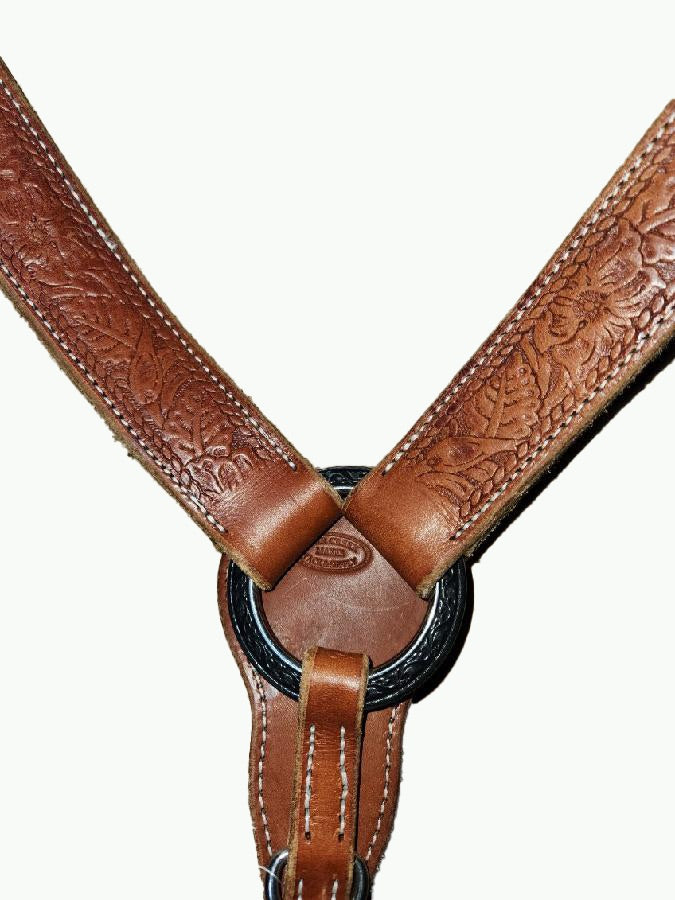 BC237-3_Breast Collar Horse Shoe Brand Buckles on Light Oil Stamp Leather