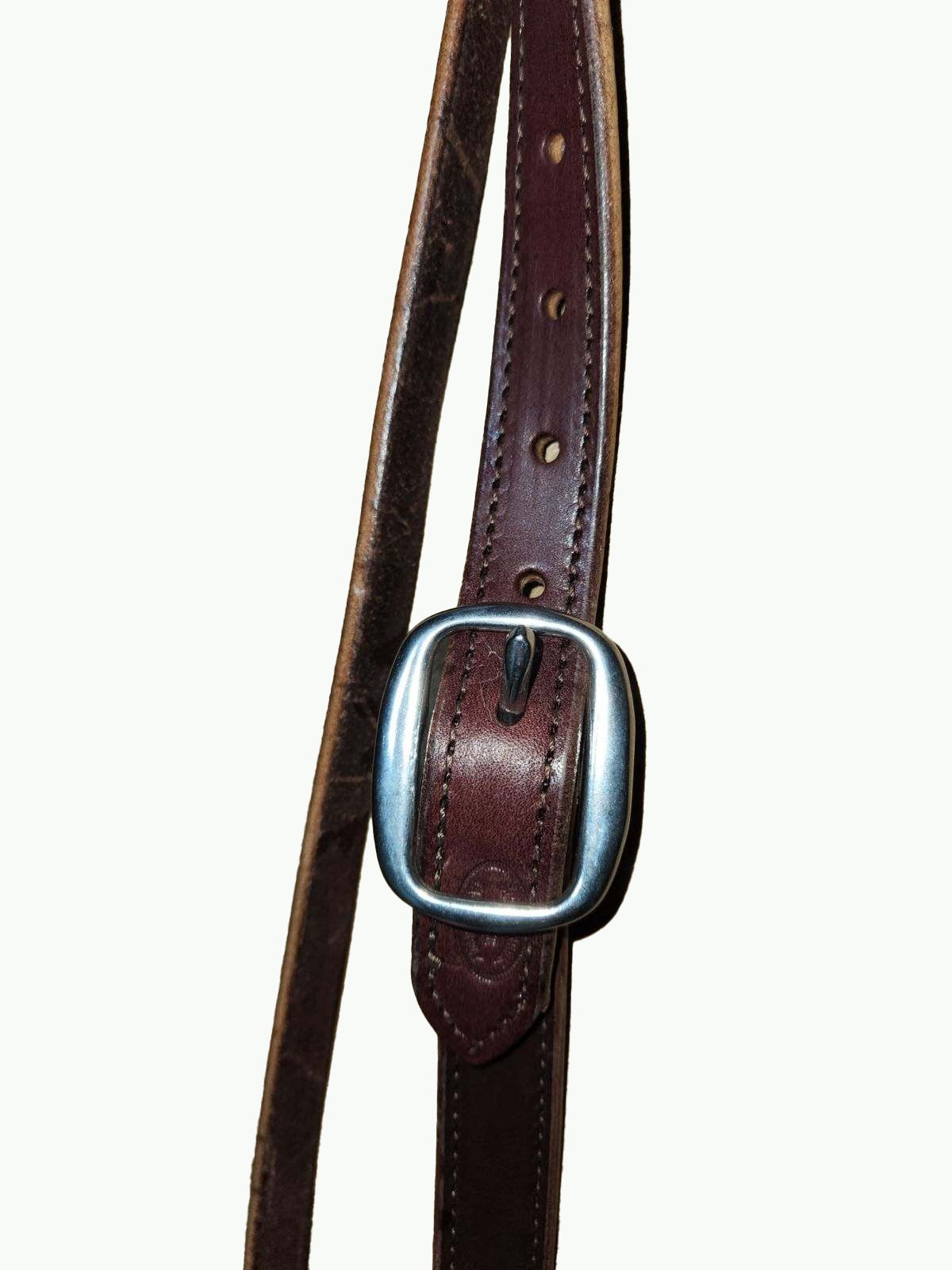 WH203-2_Draft Headstall Draft Size 1 Inch Wide Chocolate Leather With Stainless Steel Cart Buckle and Stainless Steel Quick Change Buckle