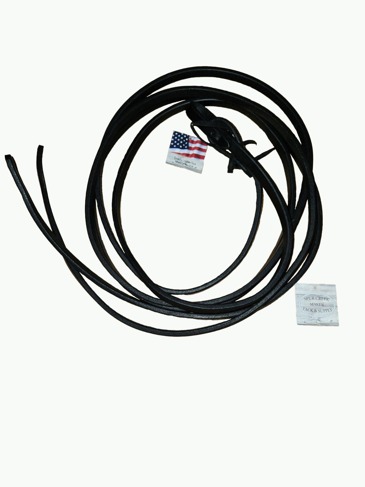 R260-5_Black 5-Eighths Inch Wide 8 Foot Long Harness Leather Reins